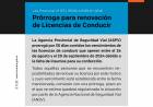 Prórroga para renovación de licencias de conducir   