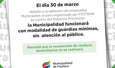 La Municipalidad  funcionará con modalidad  de guardias mínimas 