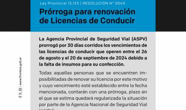 Prórroga para renovación de licencias de conducir   