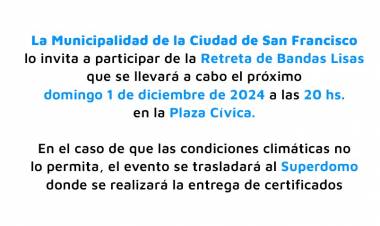 Este domingo se realizará la Retreta de Bandas 2024