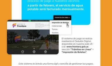 La Municipalidad de Frontera informa sobre la nueva modalidad de cobro del servicio de agua.