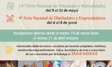 Convocatoria abierta para participar de 14ª Feria Nacional de Artesanías y Manualidades y de la 4º Feria Nacional de Diseñadores y Emprendedores