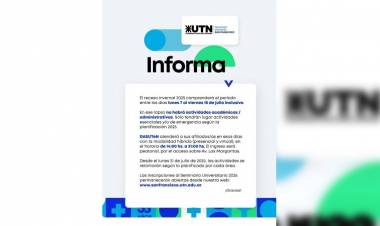 UTN San Francisco: entre el 7 y el 18 de julio habrá receso administrativo y académico