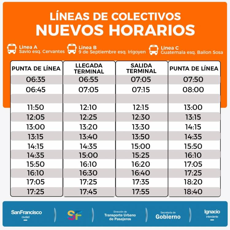 Modificación en el horario del transporte urbano