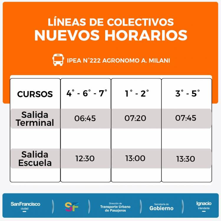 Modificación en el horario del transporte urbano