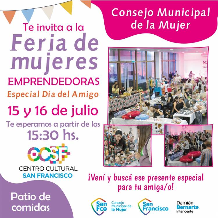 Este finde habrá Feria de Mujeres Emprendedoras, especial Día del Amigo