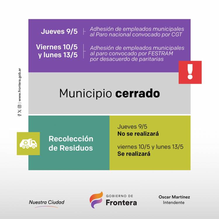 La Municipalidad de Frontera comunica