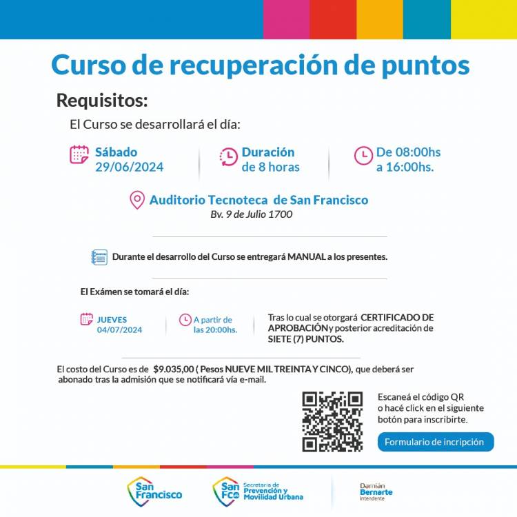 Se implementará nuevo curso de recupero de puntos