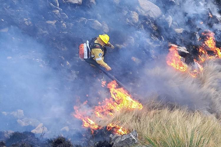 Suman bomberos al combate del fuego en el Cerro Champaquí