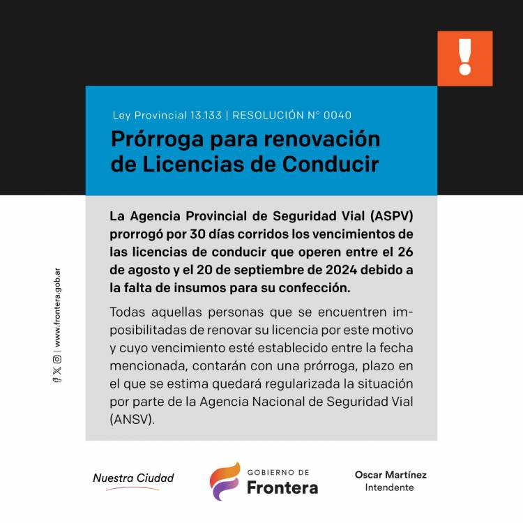 Prórroga para renovación de licencias de conducir
