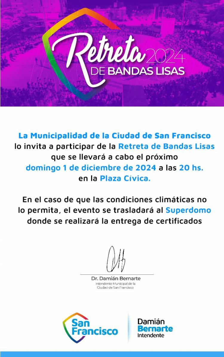 Este domingo se realizará la Retreta de Bandas 2024