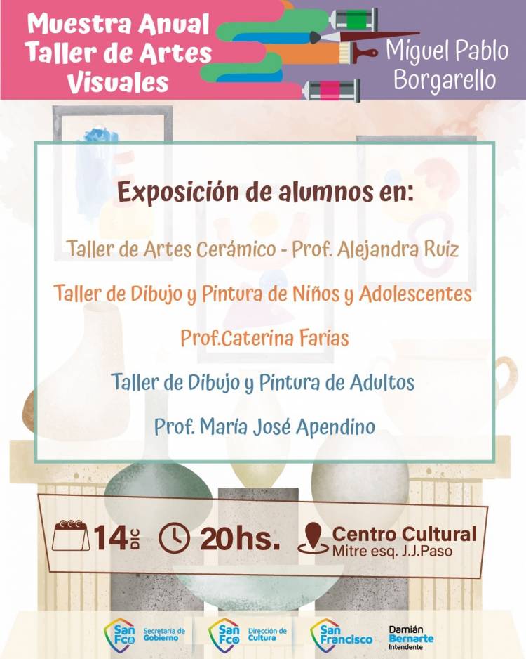 Este sábado se presenta la Muestra Anual Taller Municipal de Artes Visuales Miguel Pablo Borgarello