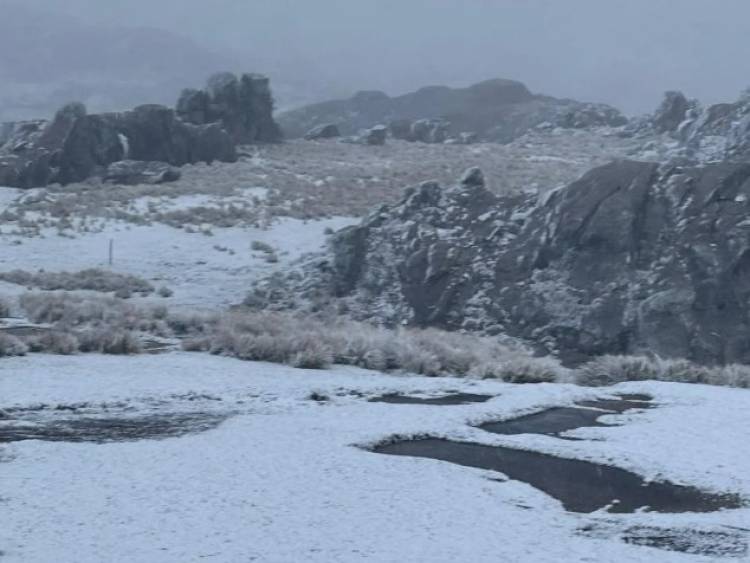Llego la ola polar a Córdoba y cayó la primera nevada del año en las Altas Cumbres