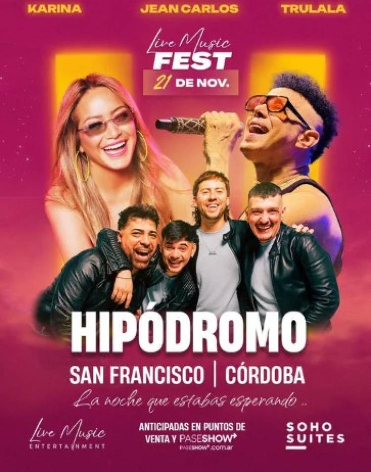Karina, Jean Carlos y Trulalá serán protagonistas de una noche exclusiva en el Hipódromo de San Francisco
