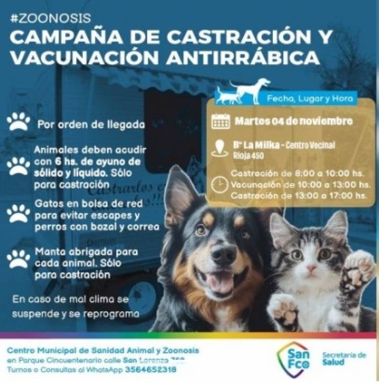 Vacunación antirrábica y castraciones en San Francisco: cómo continúa el cronograma