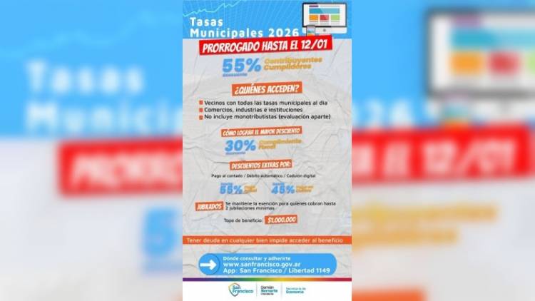 Descuentos en Tasas Municipales: se prorrogó hasta el 12 de enero
