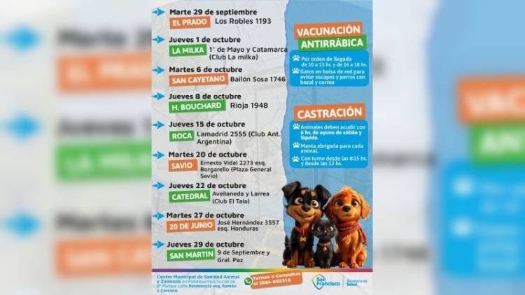 San Francisco continúa con la campaña gratuita de vacunación y castración de perros y gatos